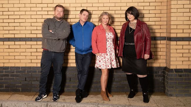 (left to right) James Corden as Smithy, Mathew Horne as Gavin, Joanna Page as Stacey and Ruth Jones as Nessa, stars of the BBC comedy Gavin & Stacey: The Finale.
